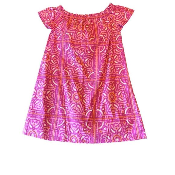 Vineyard Vines Pink Orange Paisley Cap Sleeve Elastic Neck Off Shoulder Dress Sm - Picture 1 of 5